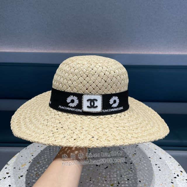 Chanel新品女士帽子 香奈兒英倫帽平頂草帽 Chanel法式度假沙灘遮陽禮帽  mm1294